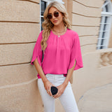 Round Neck Five-Quarter Sleeve Loose Chiffon Shirt Top