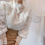 Lace Hollow Flower Splicing Loose Blouses