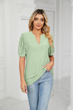 V-Neck Solid Color Hollow Puff Sleeve Loose T-Shirts