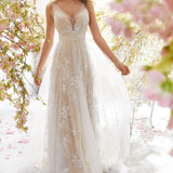 V-Neck Sleeveless Lace Wedding Dress