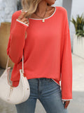 Round Neck Contrast Color Core-Spun Long Sleeve Sweater