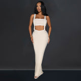 Backless Halter Two-Piece Long Dress