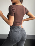 Square Neck Cropped Navel Shaping T-Shirts