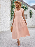 V-Neck Ruffle Sleeve Layered Dress