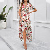 Printed V-Neck Waist Dresses