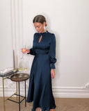 Satin Silk Hollow Long Sleeve Dress