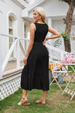 Square Neck Pleated Swing Sleeveless Pocket Dress