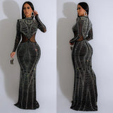 Mesh Rhinestone Long Fishtail Skirt