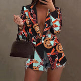 Printed Lapel Long Sleeve Blazer