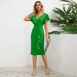 V-Neck Ruffled Slim Fit Dress