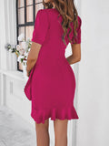 Round Neck Solid Color Temperament Slim Dresses