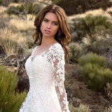 Long Sleeve Solid Color See-Through Lace Bridal Wedding Dress