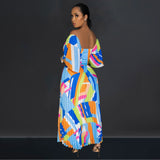 Printed Open Back Pleated Maxi Dress