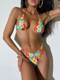 Printed Halterneck String Bikinis