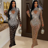 Round Neck Rhinestone Long Dress