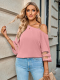 Solid Color Metal Buckle Shoulder Blouses