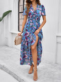 Printed V-Neck Waist Dresses