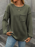 Solid Color Round Neck Pocket Casual Loose T-Shirt