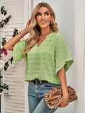 V-Neck Solid Color Fur Ball Top Blouses