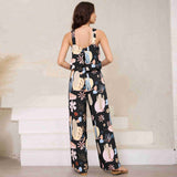 Suspender Printed Wide Leg Jumpsuit Pants