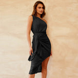 One Shoulder Strap Hip Wrap Dress