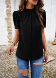 Solid Color Round Neck Short Sleeve Top