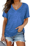 Loose V-neck Solid Short-sleeved T-shirt