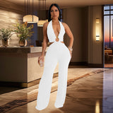 Halter V-Neck Fashionable Trousers Jumpsuit