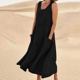 Sleeveless Round Neck Cotton And Linen Dress