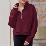 Cropped Stand Collar Thumb Hole Fleece Sweatshirt