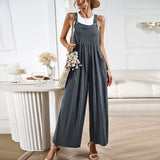 Solid Color Overalls Loose Wide-Leg Jumpsuits