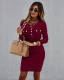 Round Neck Button Long Sleeve Tight Dress