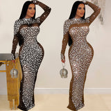 Mesh Rhinestone Long Sleeve Dress