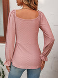 V-Neck Drawstring Waist Sexy Long Sleeve Solid Color T-Shirt