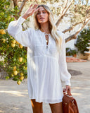 Solid Long Sleeve V-neck Loose Casual Dress