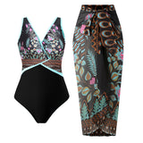 Bikini One-Piece Swimsuit + Beach Skirt Cover-Up Sets