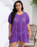 Plus Size Sexy Cover Up Beachwear Lace Cut-Out Beach Dress