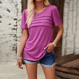 Short-Sleeved Solid Color Crew Neck Top