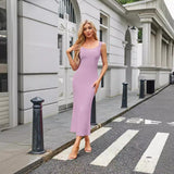 Square Neck Cap Sleeve Bodycon Fishtail Maxi Dress