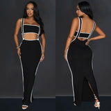 Backless Halter Two-Piece Long Dress