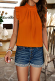 Solid Color Sleeveless Crewneck Shirt Tops