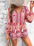 Casual Printed V-Neck Long Sleeve Tops