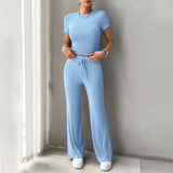 Round Neck Short Sleeve Trousers Suits