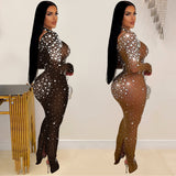 Mesh Rhinestone Long Sleeve Dress