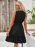 Solid V-Neck Sleeveless Lace Waistband Dress