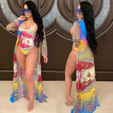 2 Piece Money Print Jumpsuit + Bikini Cover Up