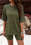 Casual Solid Color Short-Sleeved Sweater Suits