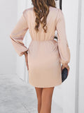 Solid Color V-Neck Long Sleeve Dresses