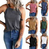 Halter Neck Vest Solid Color Sleeveless Round Neck Tops