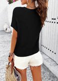 Solid Color Short-Sleeved Turtleneck Sweater Top